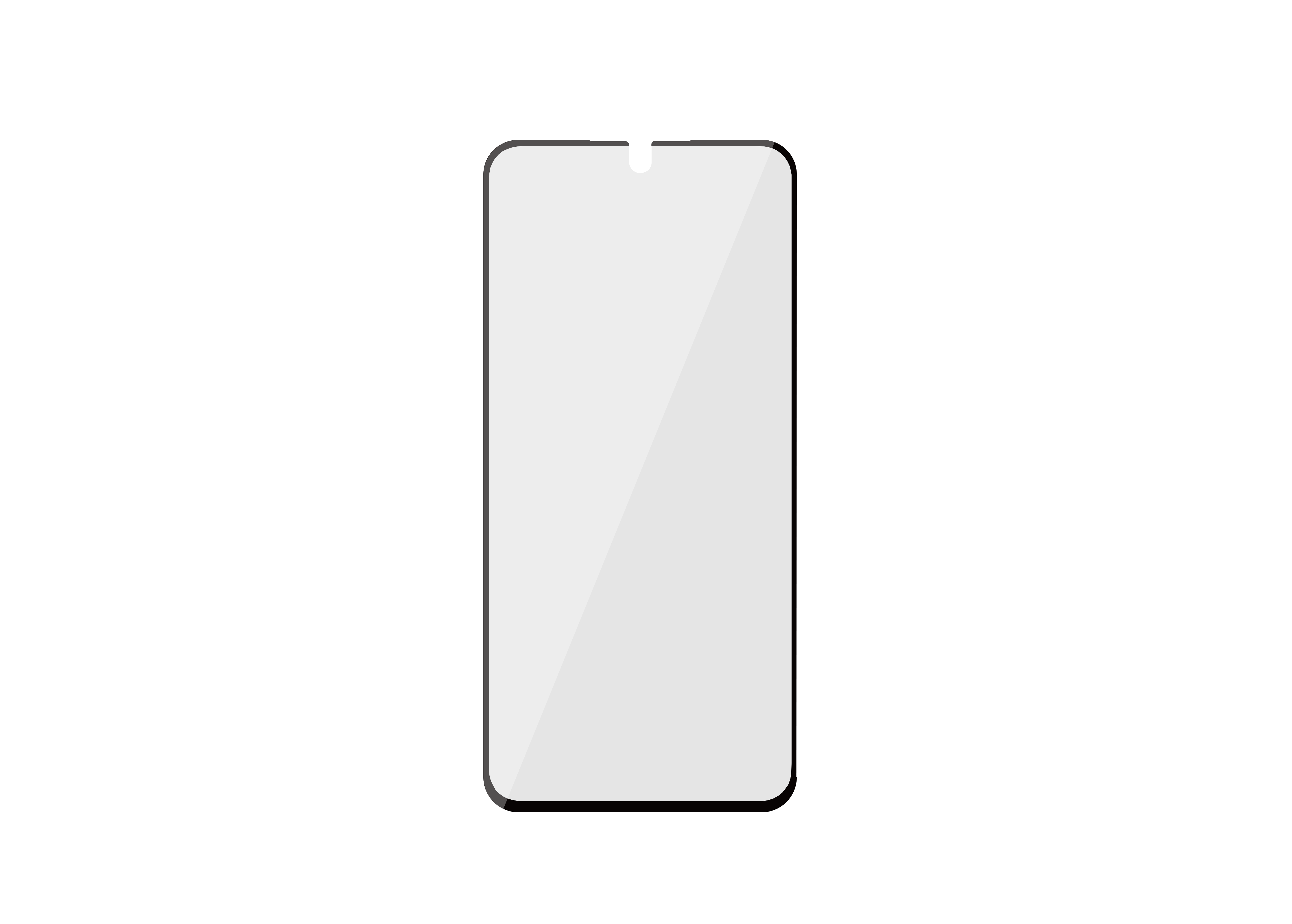 Graues Smartphone mit Notch auf schwarzem Hintergrund.
