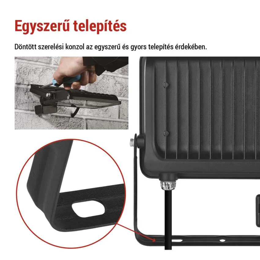 Közeli felvétel egy tartókonzolról és egy reflektorról.