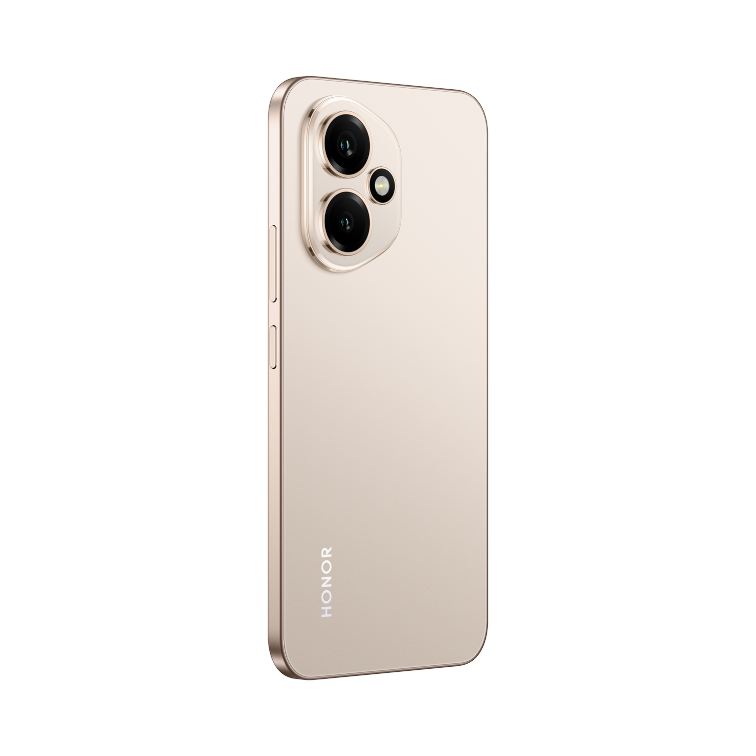 Un smartphone Honor de color claro con dos cámaras, mostrado de lado.