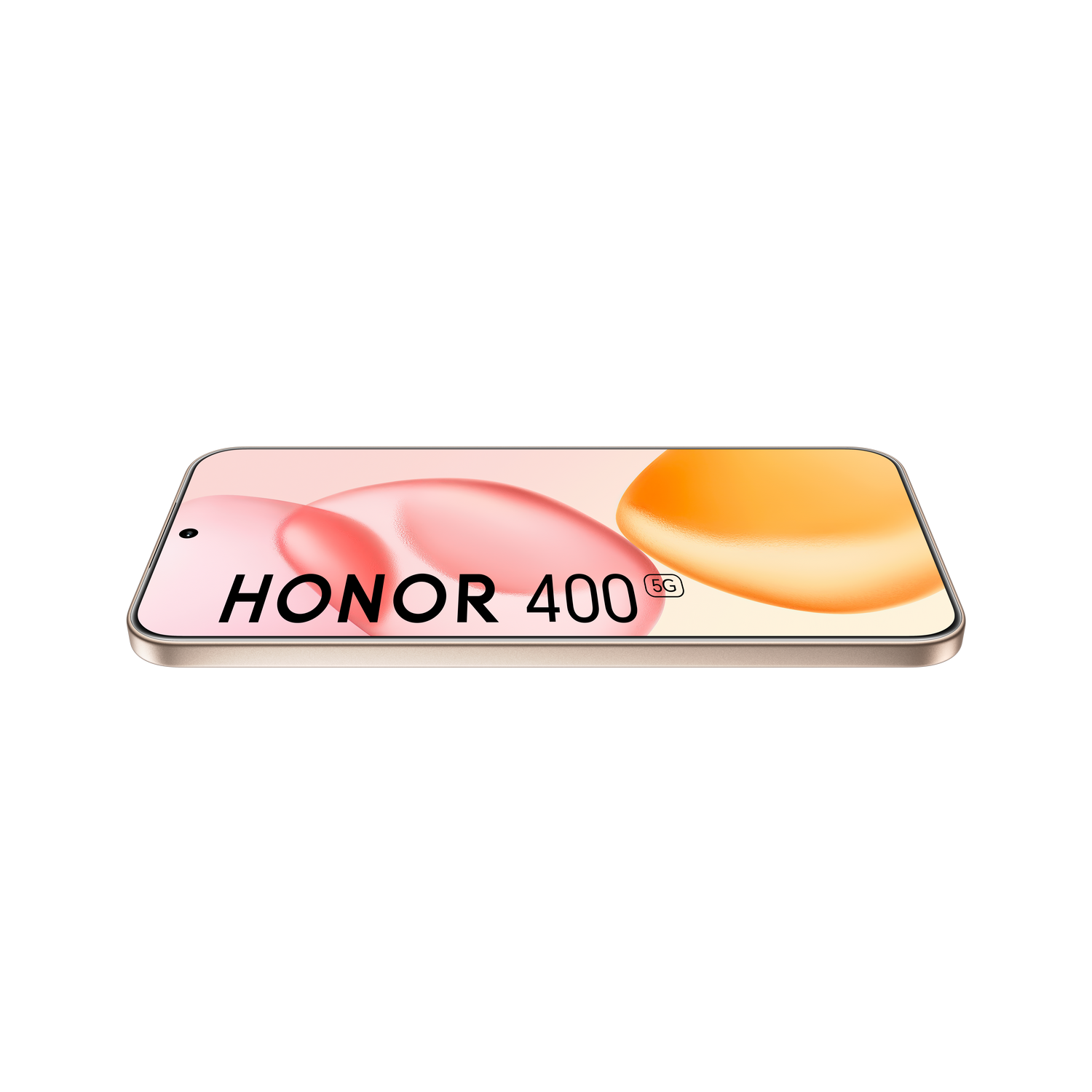 Un smartphone HONOR 400 5G con burbujas rosas y naranjas en la pantalla.
