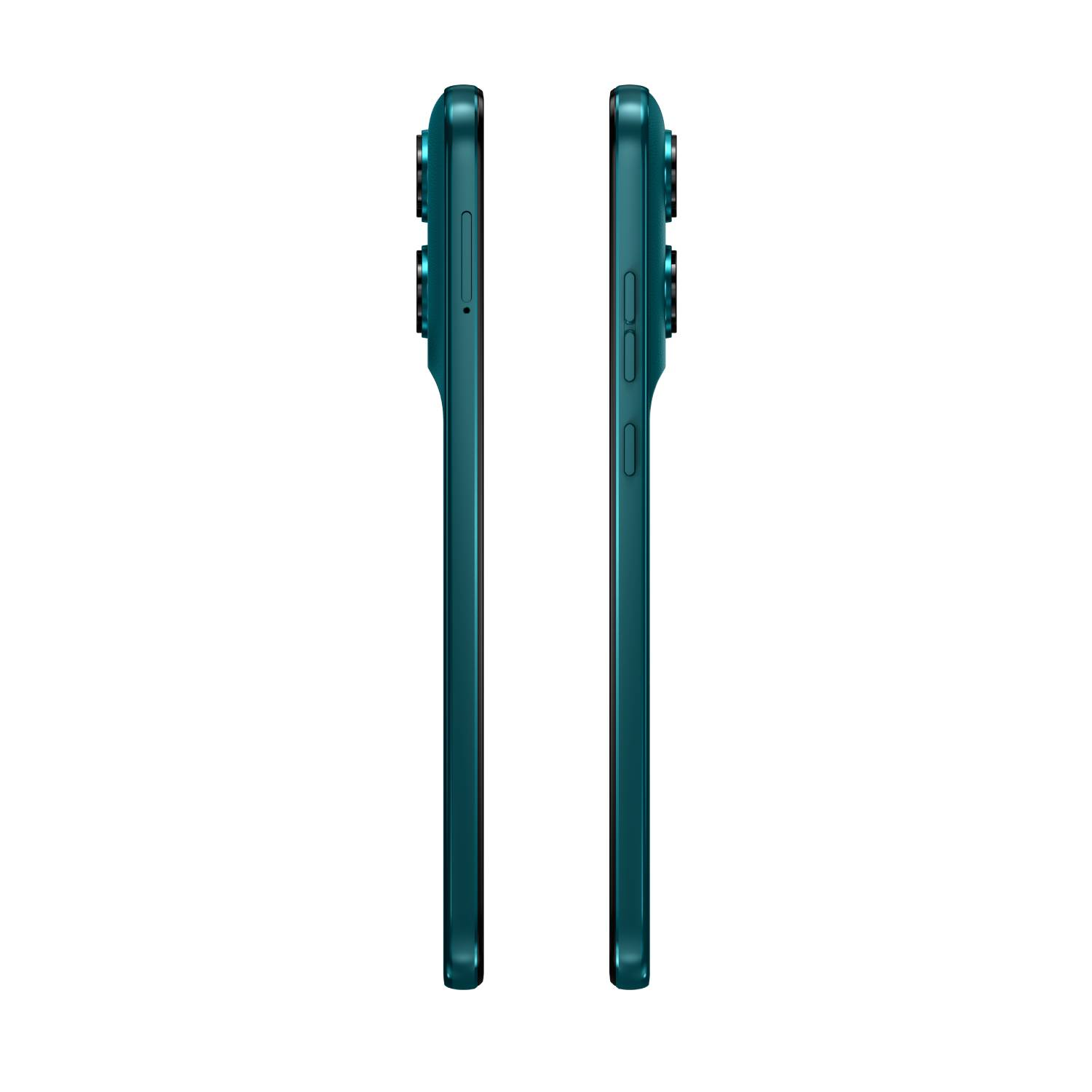 Dos teléfonos inteligentes color verde azulado, uno al lado del otro.
