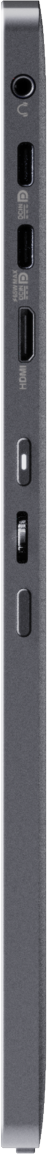 Dispositivo grigio con porte: cuffie, USB-C, HDMI e pulsanti.