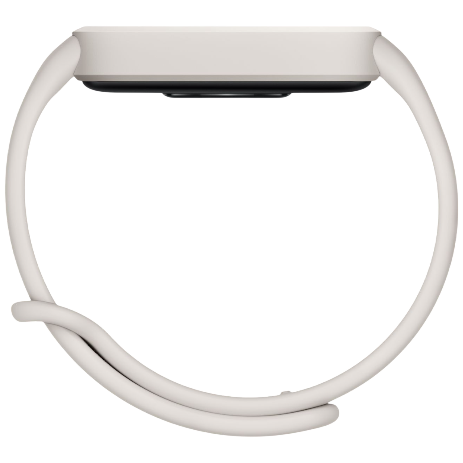 Een wit fitnessarmband met een slank, rechthoekig scherm.