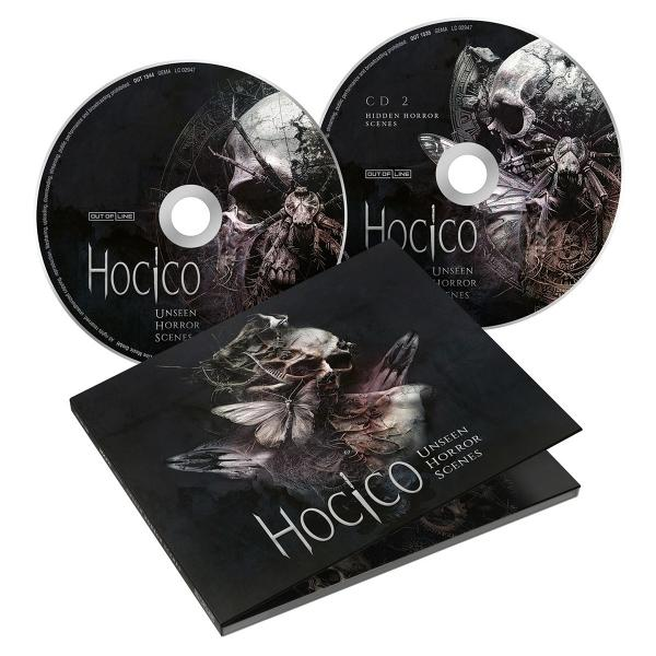 Hocico CD-Album und Booklet mit Horror-Schädel- und Motten-Artwork.