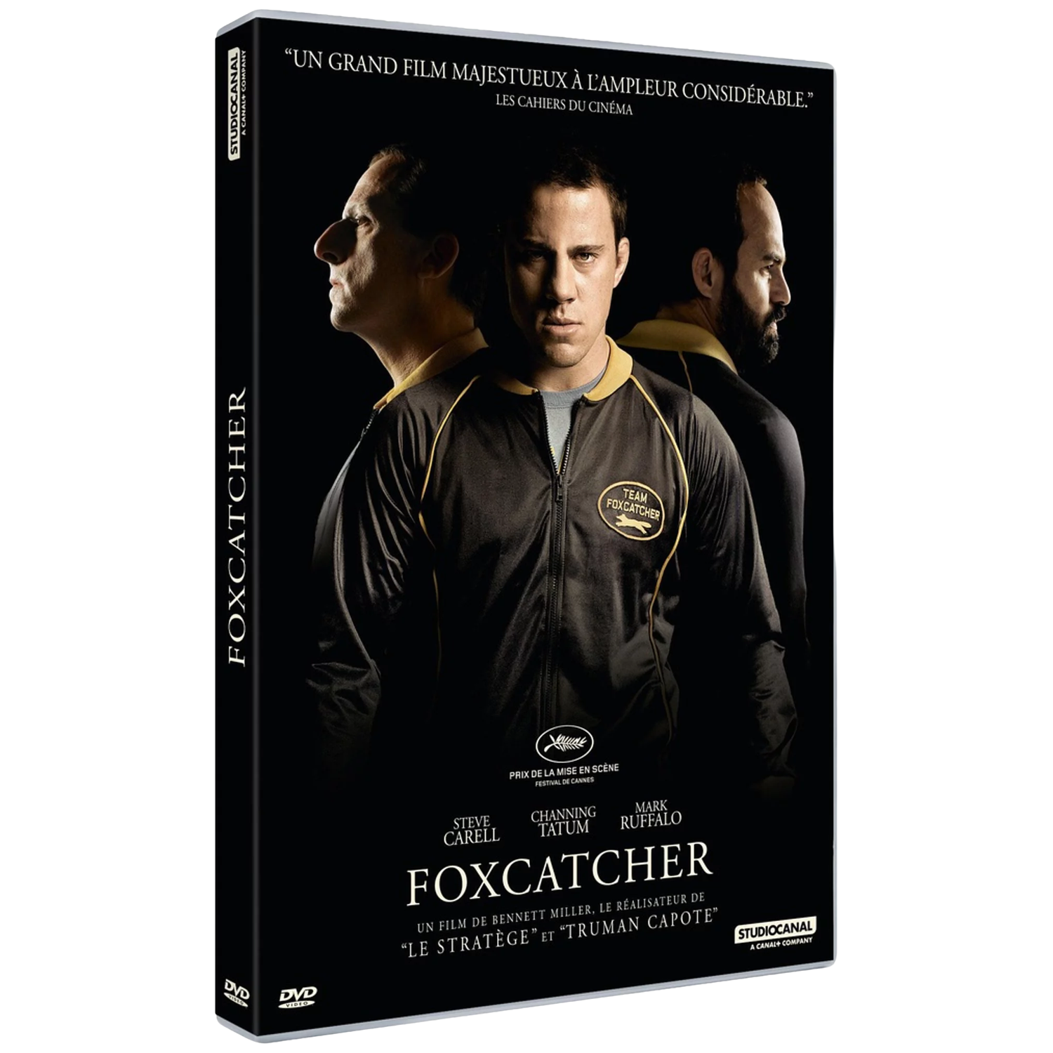 Jaquette DVD de Foxcatcher avec Channing Tatum, Steve Carell et Mark Ruffalo.