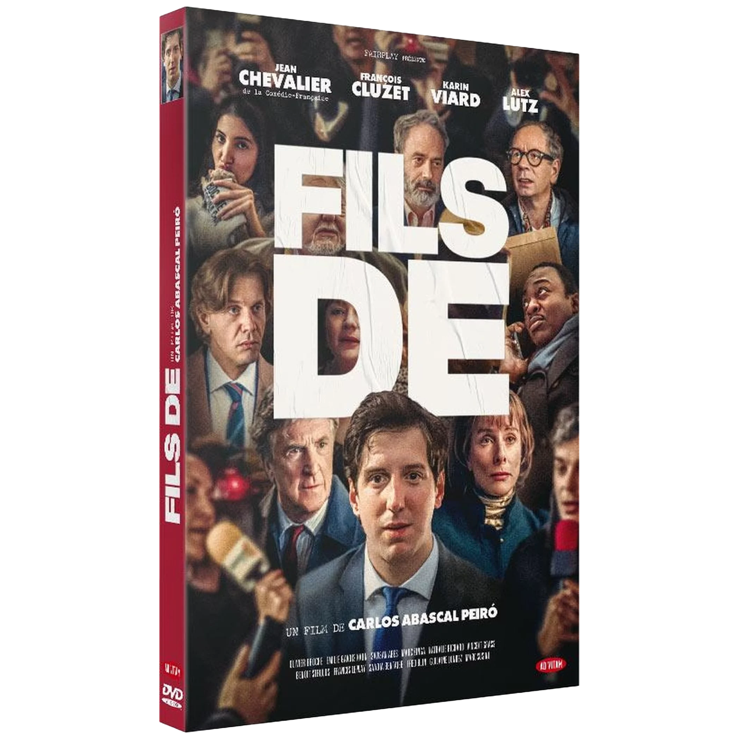 DVD-hoes met gezichten van acteurs, titel "Fils de" en filmtitel.