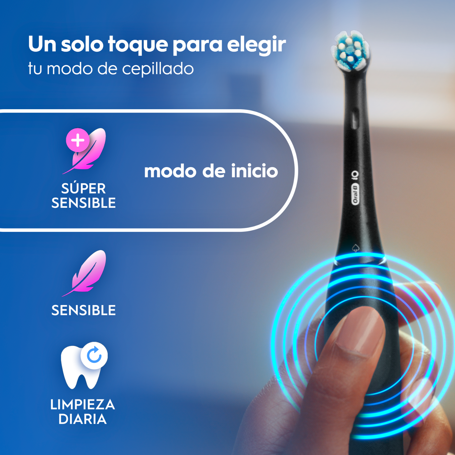 Un solo toque para elegir. Modo de inicio. Super sensible, sensible, limpieza diaria.