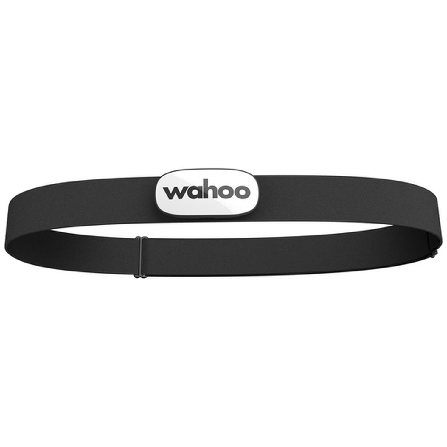 Black heart rate monitor strap with a white Wahoo logo.