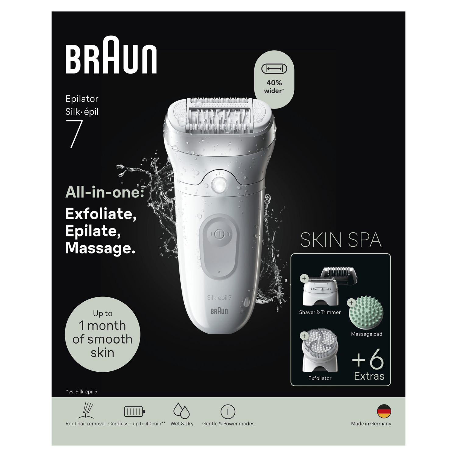 Depiladora Braun Silk-épil 7 con accesorios Skin Spa para exfoliación, masaje y más.