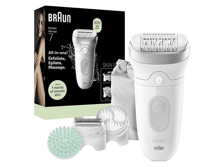 Depiladora - Braun Silk·épil 7 7-081 SkinSpa, Tecnología MicroGrip, Luz SmartLight, Wet&Dry, Piel suave duradera, Todo en uno, Plata
