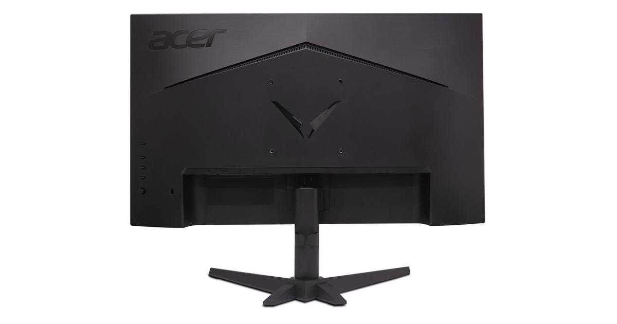 Fekete Acer gamer monitor hátulja V-logóval és csillag alakú talppal.