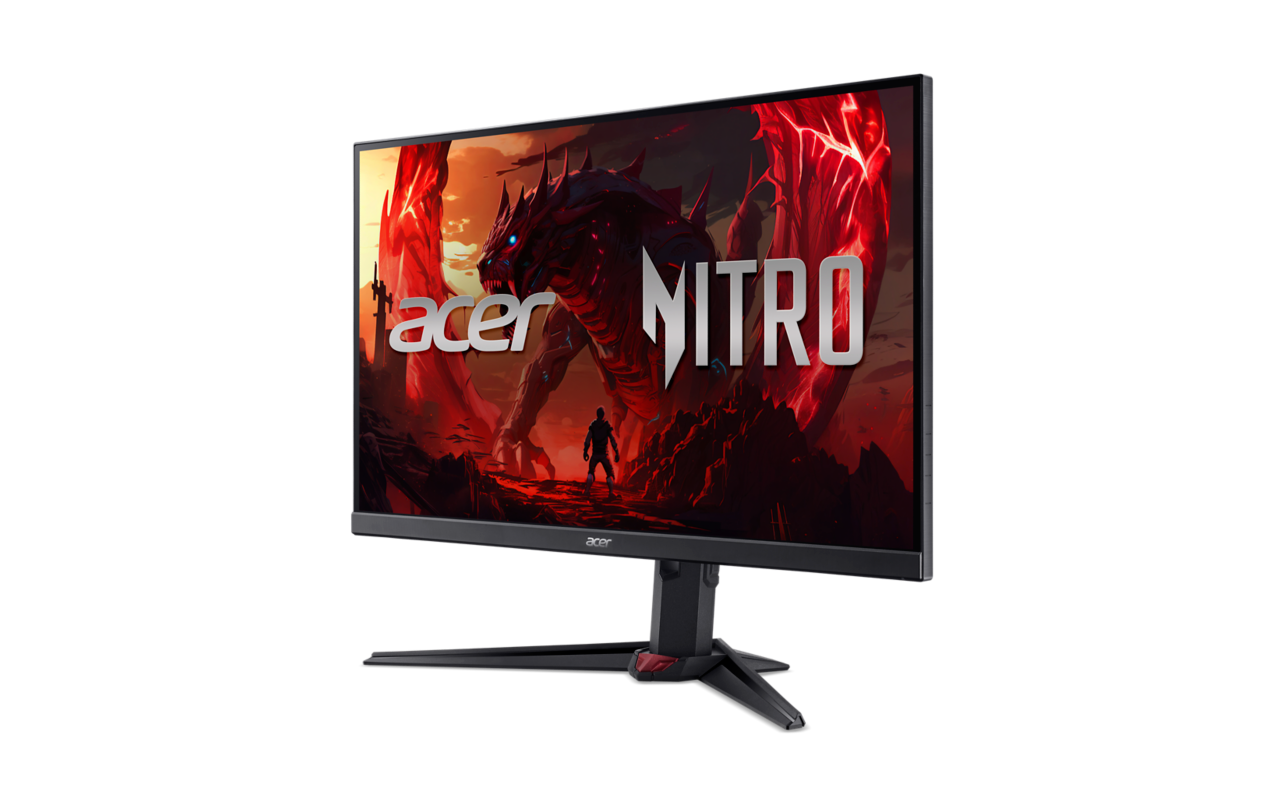 Egy Acer Nitro gamer monitoron sárkány és harcos grafika látható.