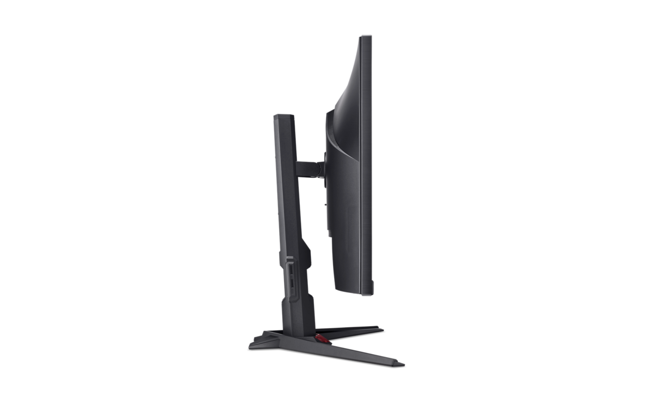 Egy fekete számítógép monitor oldalról fehér háttéren.