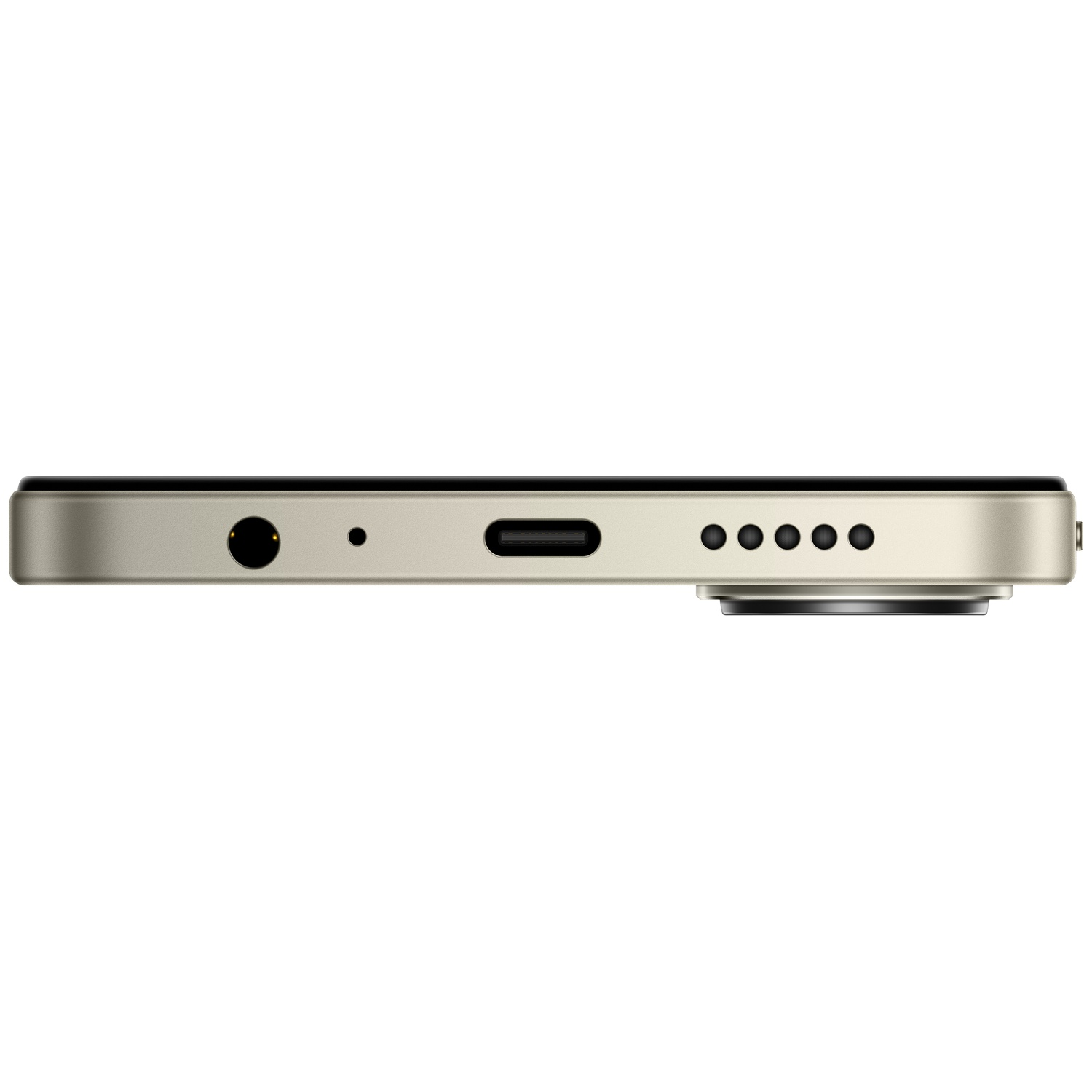 Close-up onderkant smartphone: USB-C, koptelefoonaansluiting en luidsprekergaten.