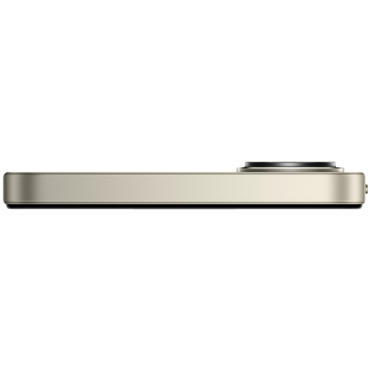 Gouden smartphone zijaanzicht met zwarte cameralens.