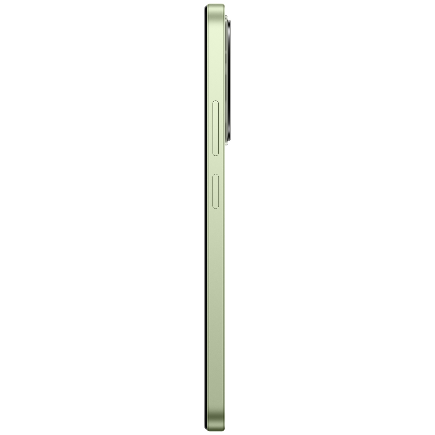 Zijaanzicht van een lichtgroene smartphone met knoppen aan de zijkant.