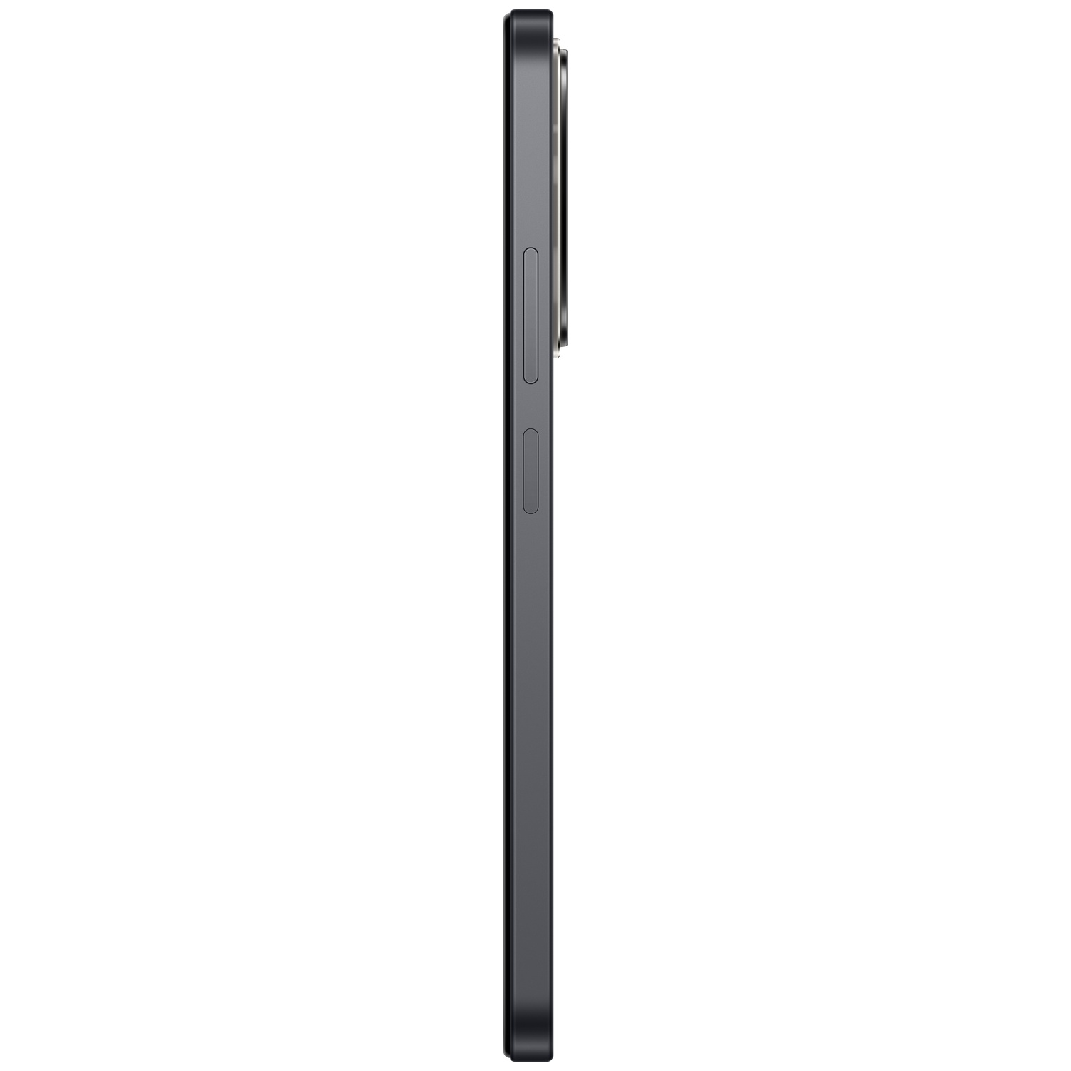 Gray smartphone shown in profile with silver buttons on the side.