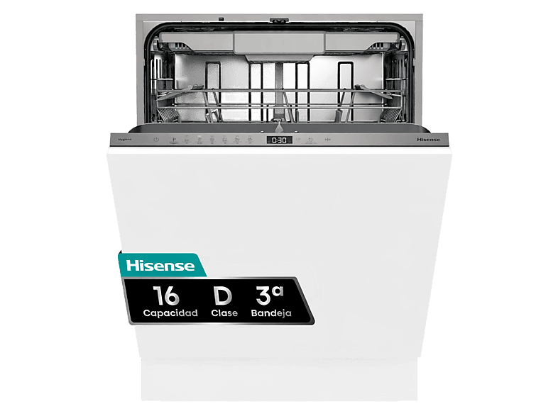 Lavavajillas integrable - Hisense HV16D5, 16 servicios, 6 programas, 59.8 cm, Cestas flexibles, Tres Sin Panelar