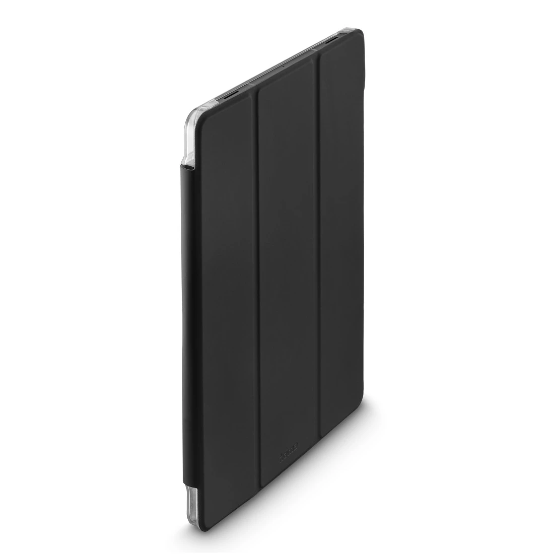Schwarzer Tablet-Schutz mit drei Falten, auf weißem Hintergrund.