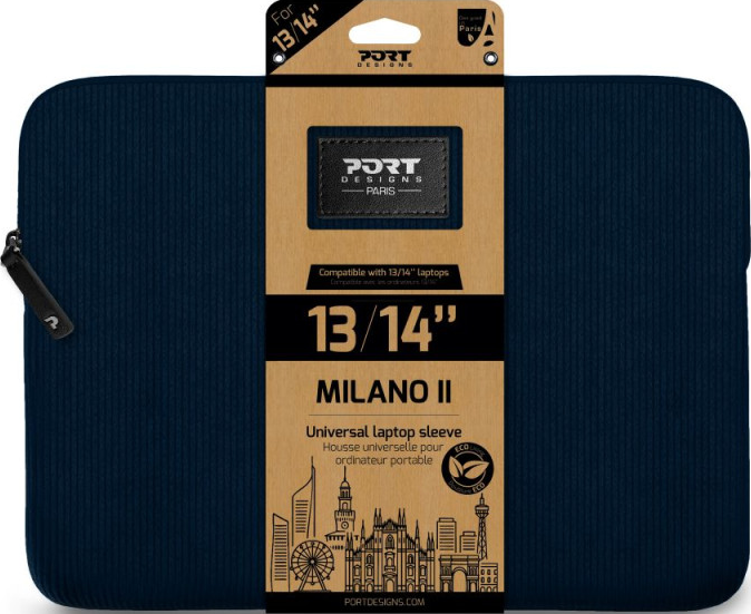 Custodia blu scuro per laptop, Milano II, compatibile con laptop da 13/14 pollici.
