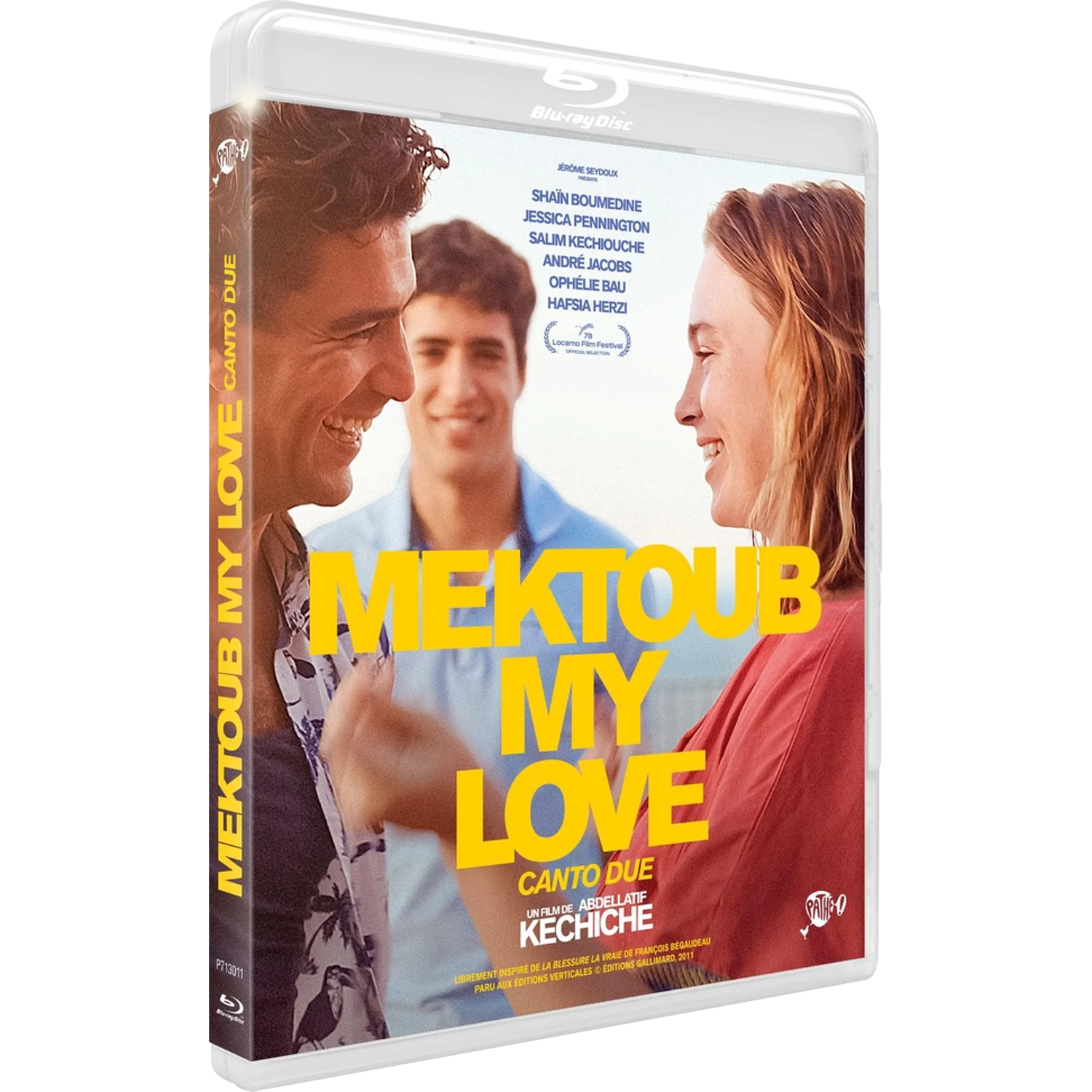 Boîtier Blu-ray avec trois personnes souriantes, titre "Mektoub My Love"