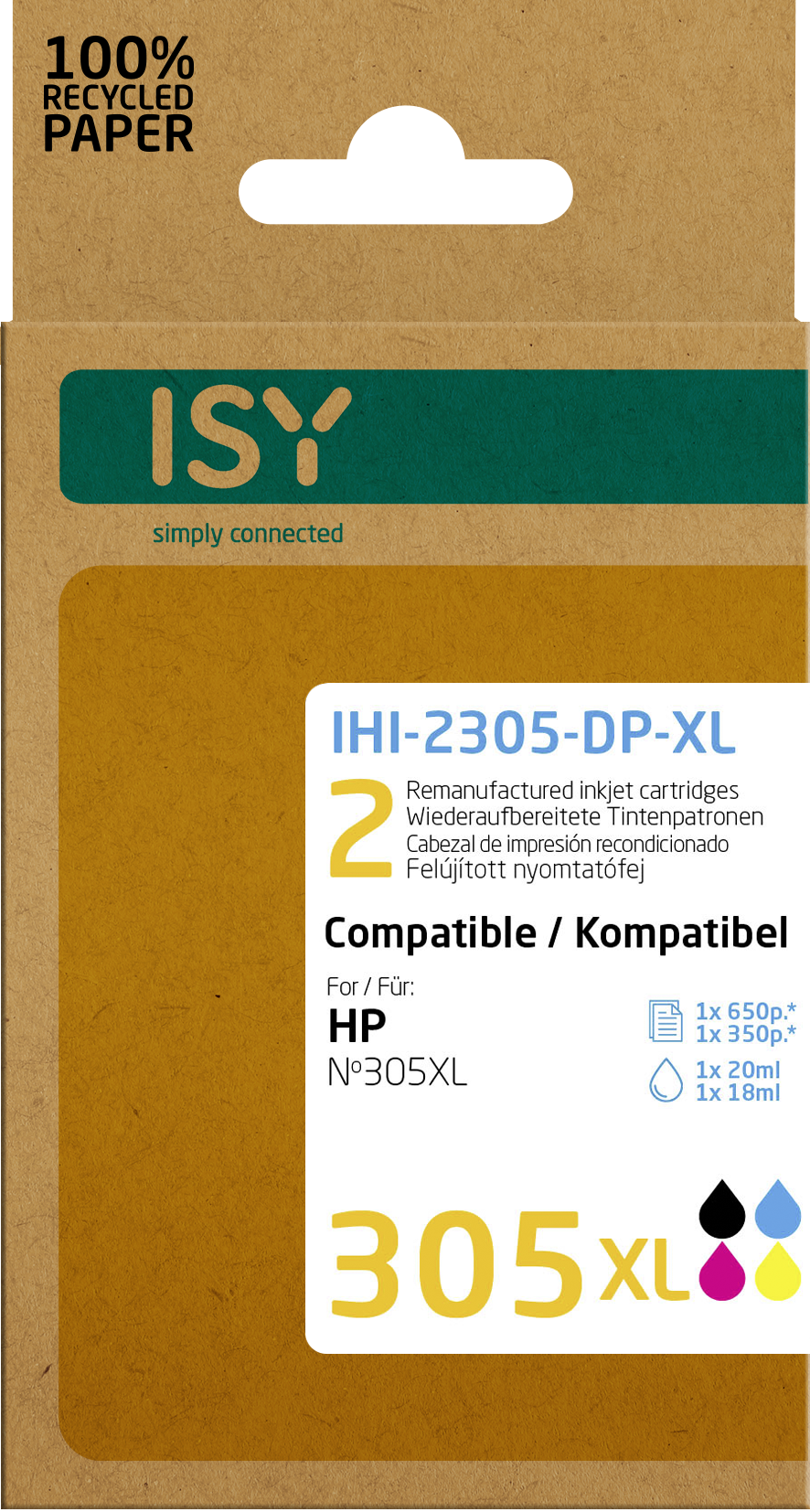 ISY HP No. 305XL utángyártott tintapatron csomag, fekete+színes, 2x18ml (IHI-2305-DP-XL)