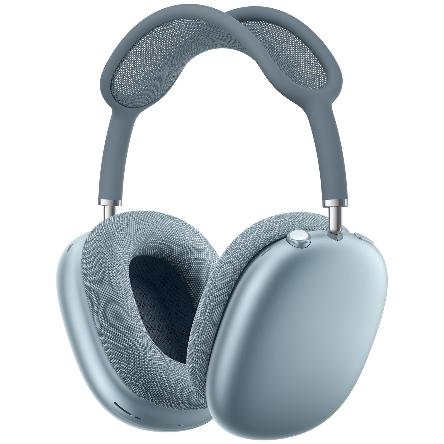 Gray over-ear headphones with a mesh headband and earcups on a white background.