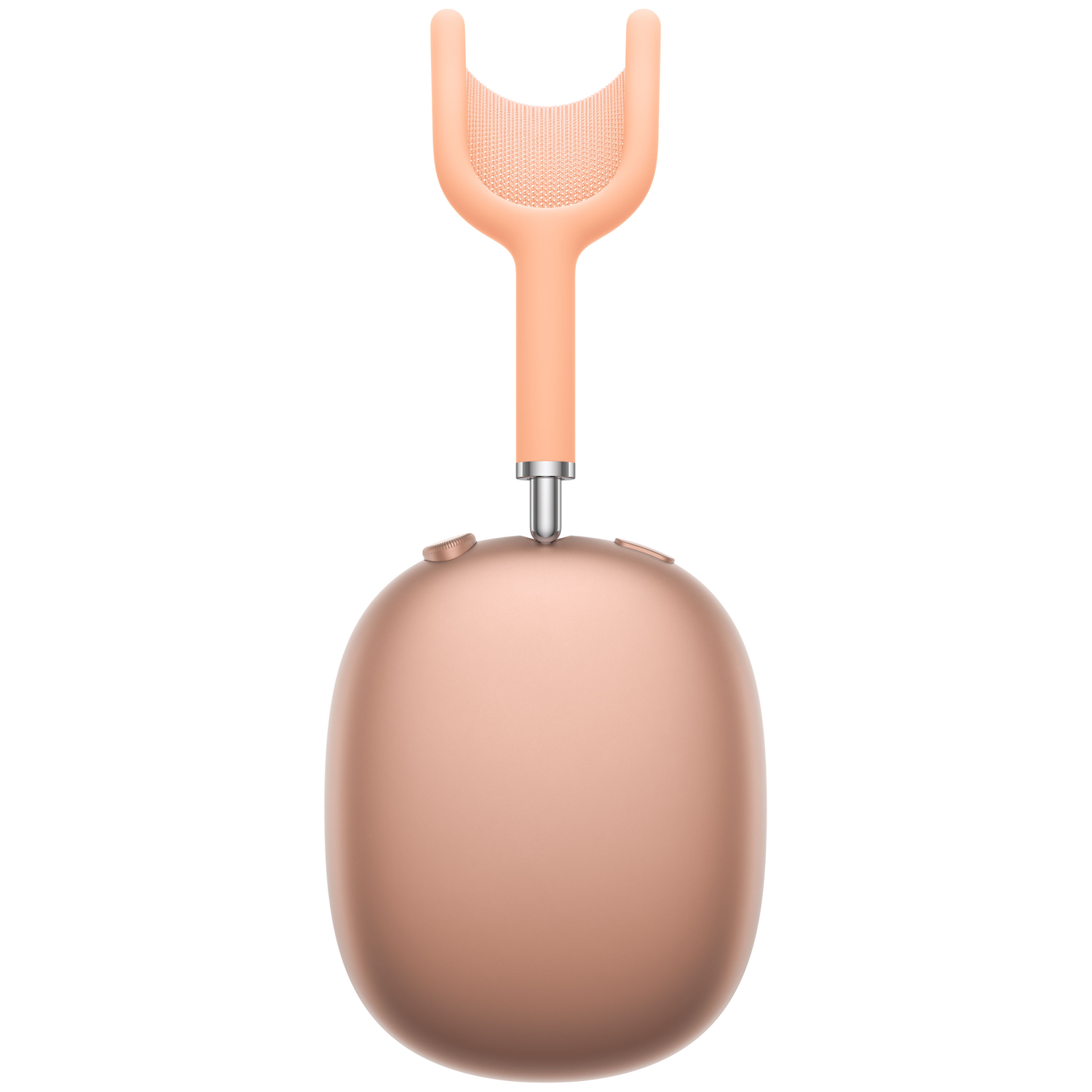 A rose gold headphone with a U-shaped headband and a brush.