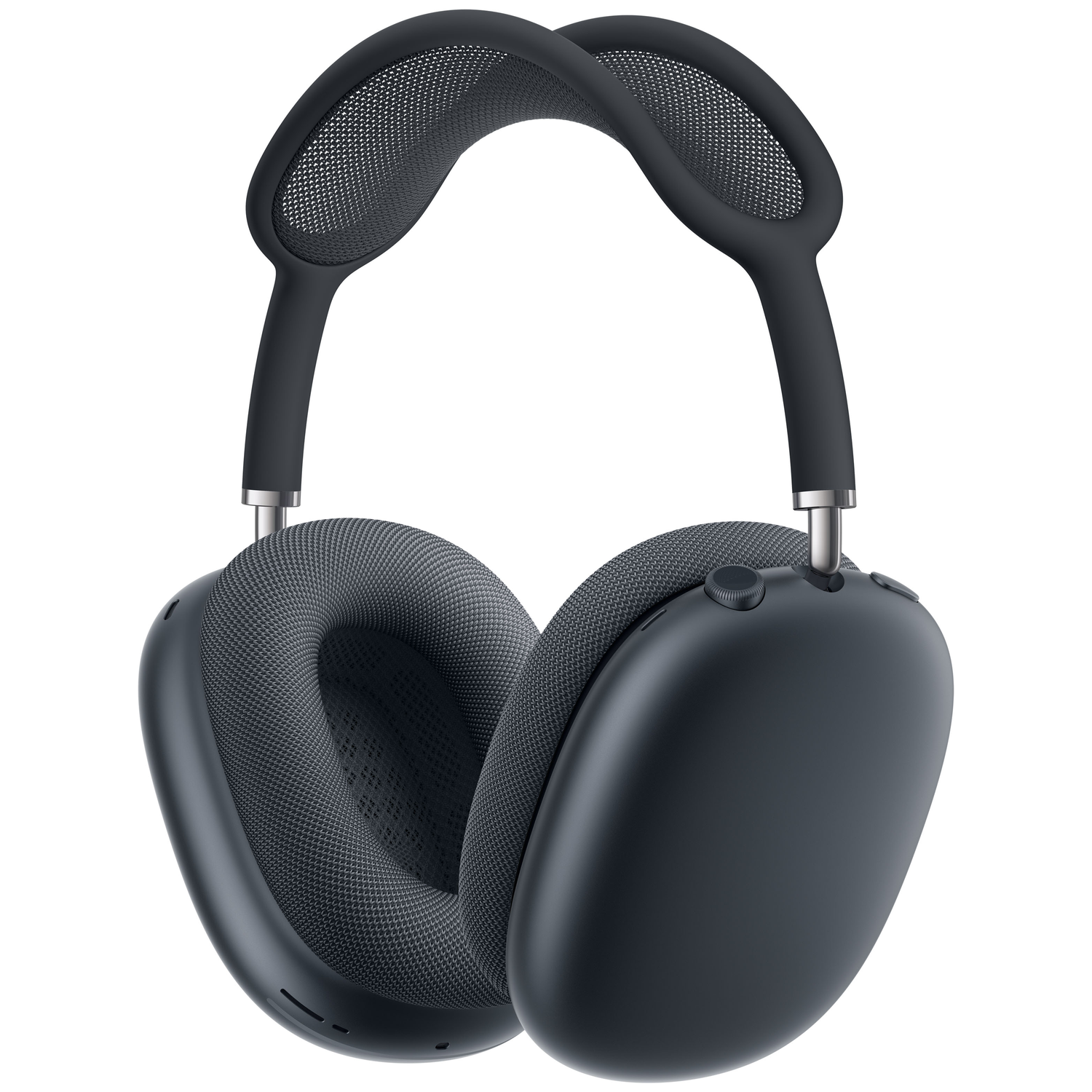 Donkergrijze over-ear koptelefoon met hoofdband en oorkappen van mesh.