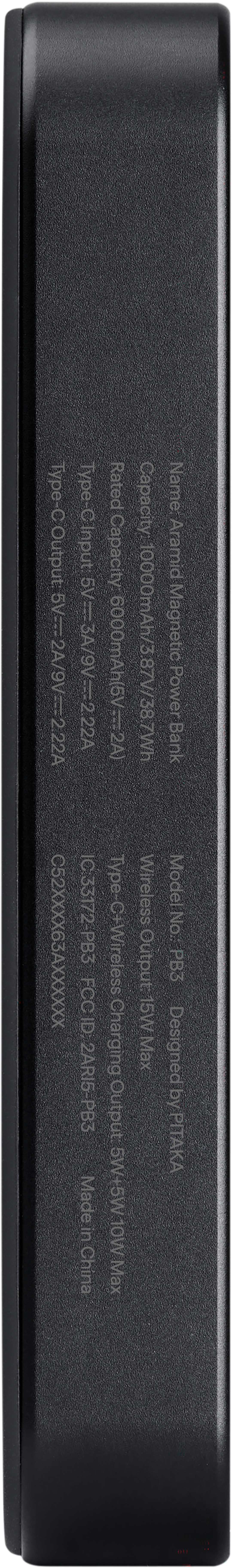 Fekete power bank felirattal: 10000mAh kapacitás, Type-C be-/kimenet.