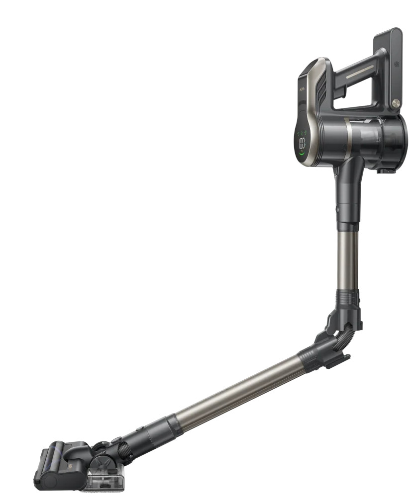 Odkurzacz bezprzewodowy z srebrną rurą i czarnym uchwytem.