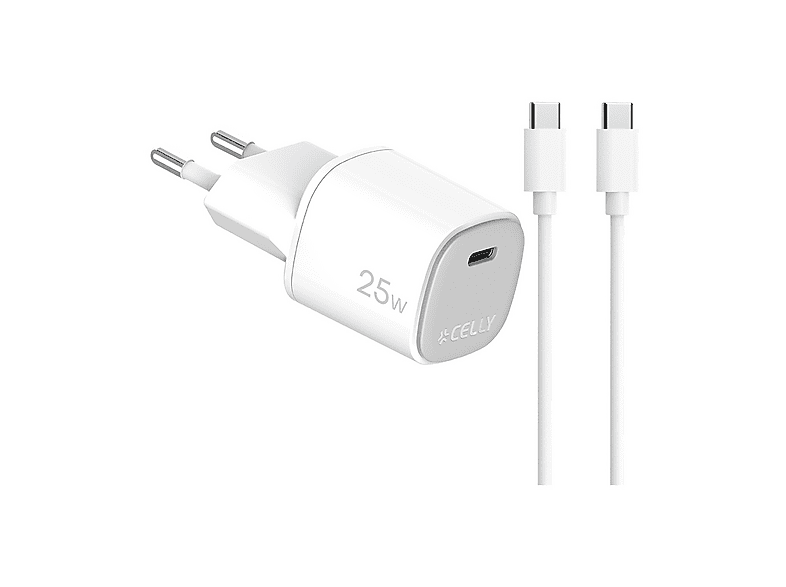 CARICABATTERIE CELLY Caricabatterie GAN a muro 25W con cavo da 25 W, Bianco