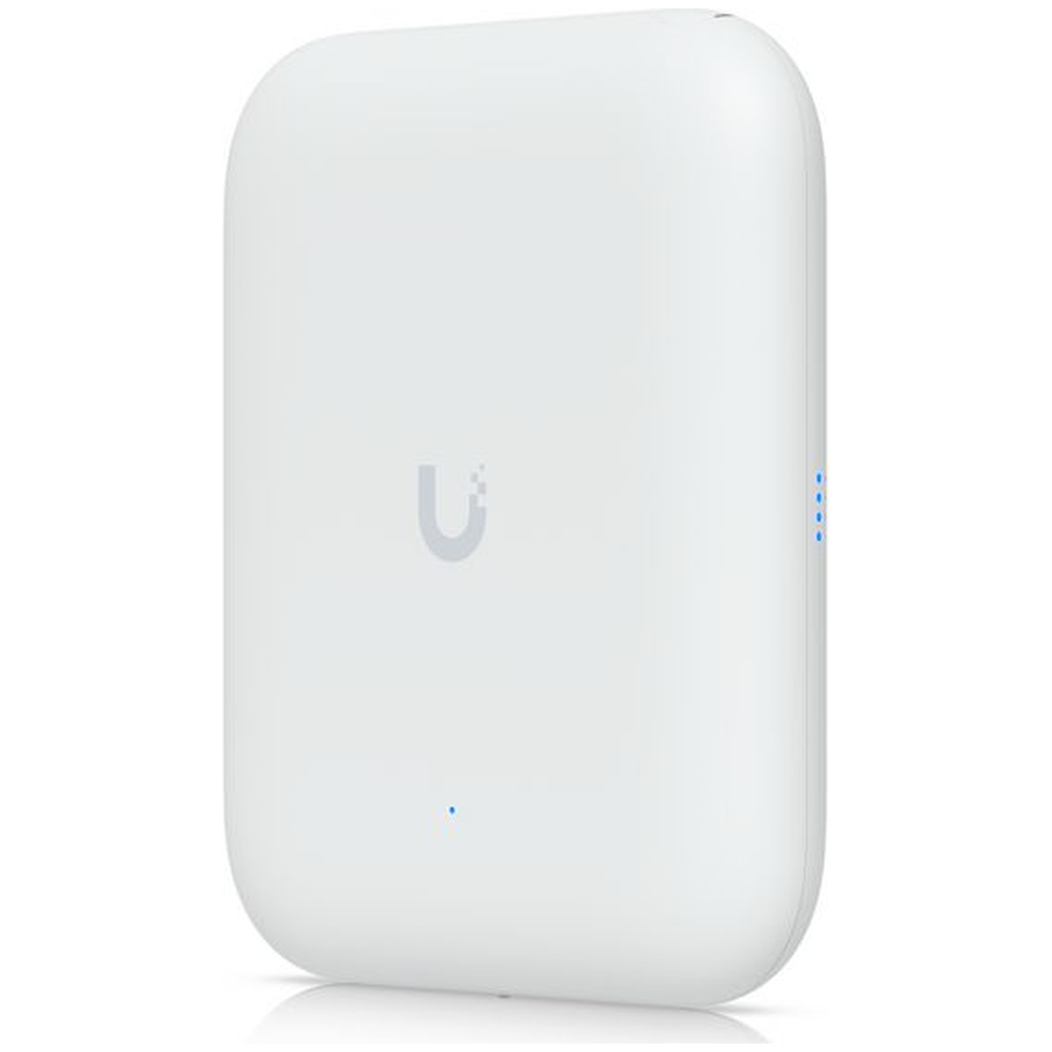 A white, rectangular device with rounded corners and a logo.