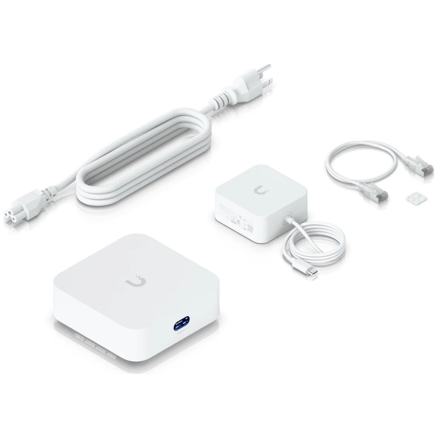White power adapter components: one large, one small adapter, and cables.