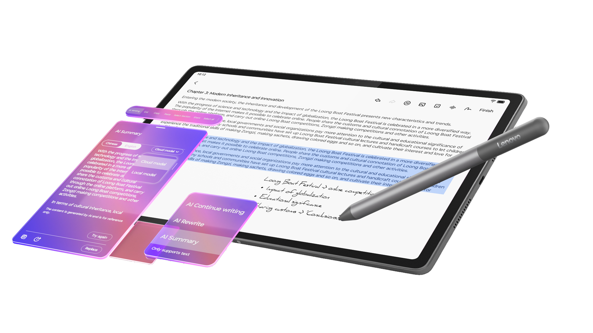 Ein Tablet mit Stift zeigt Text, der sich auf das Drachenbootfest bezieht.