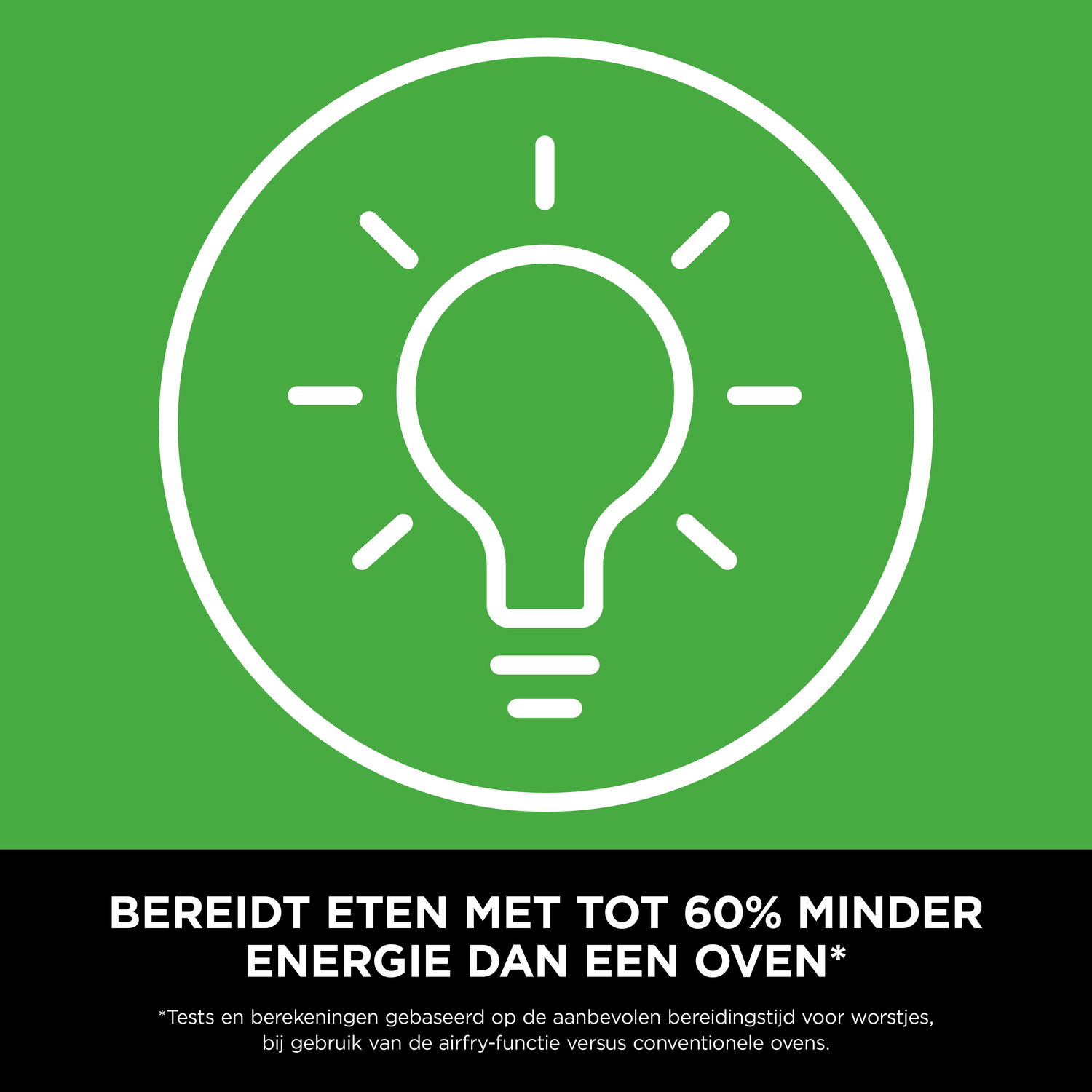Wit gloeilamp-icoon op groene cirkel met tekst eronder.