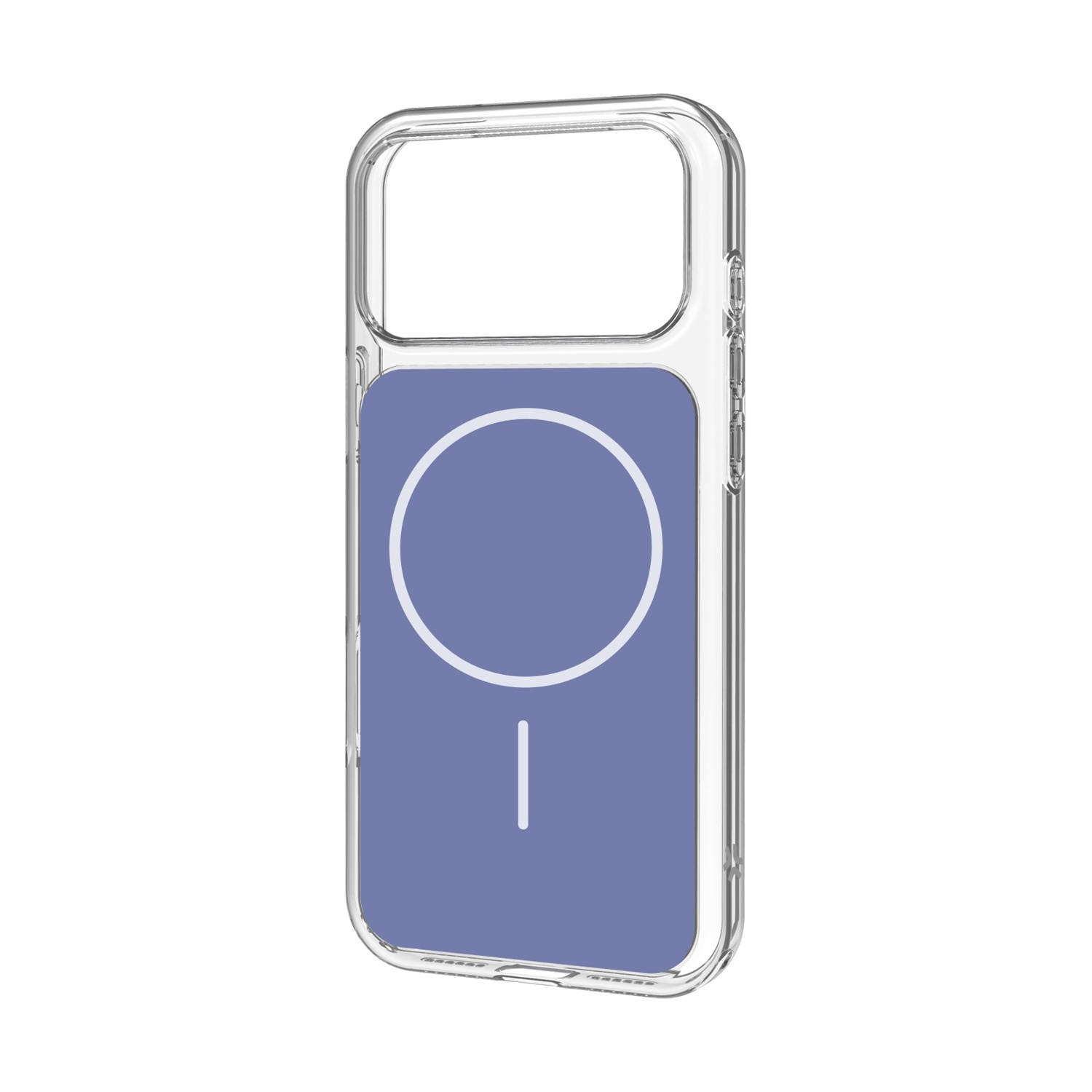 Custodia trasparente per telefono con design ad anello magnetico blu.