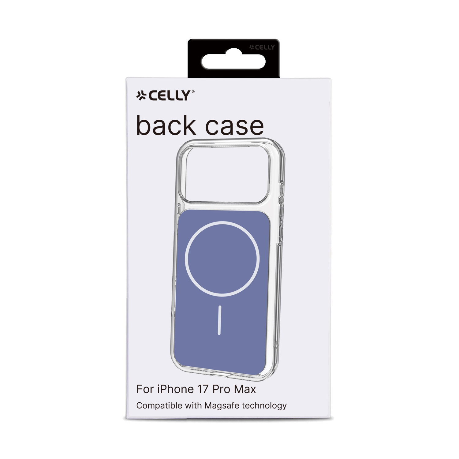 Confezione cover Celly per iPhone 17 Pro Max, compatibile MagSafe.