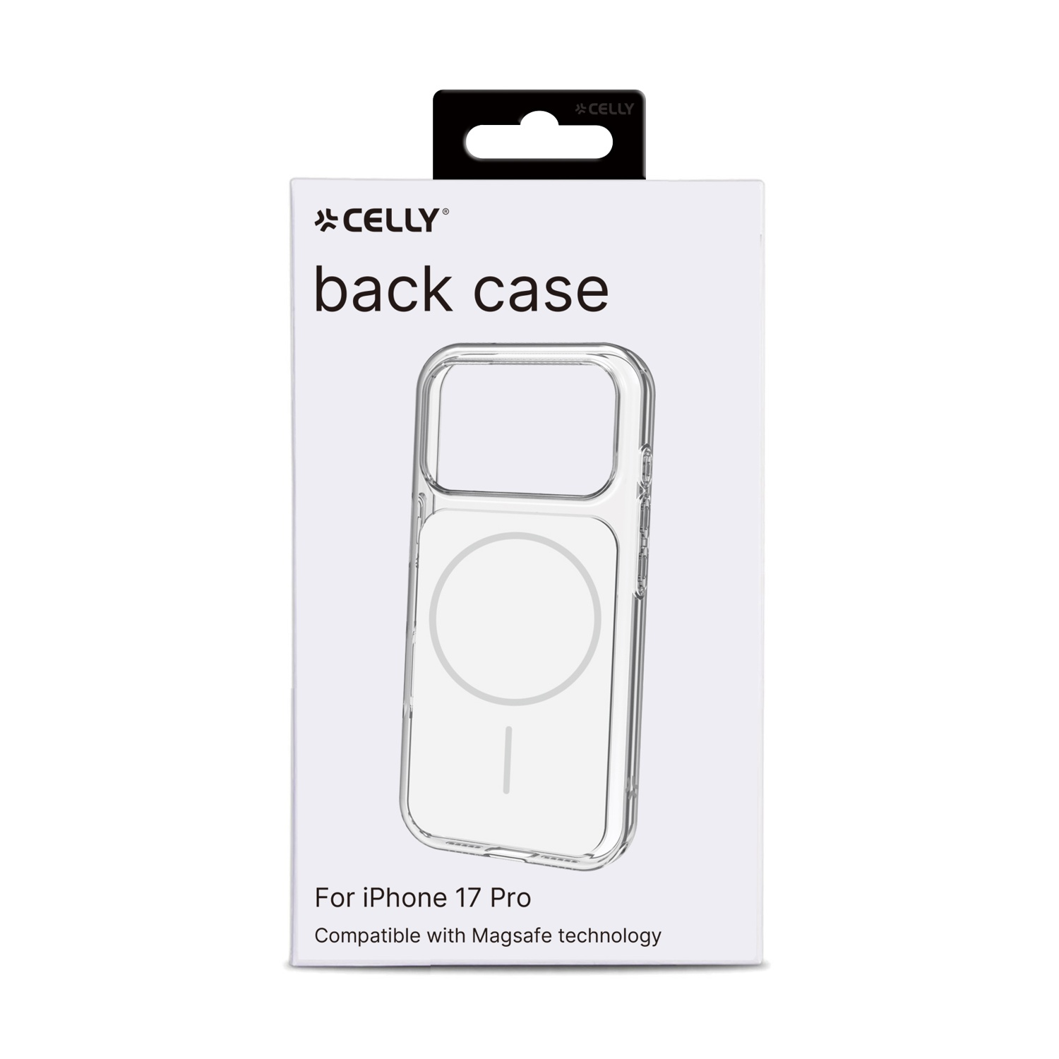 Confezione per una custodia trasparente iPhone 17 Pro, compatibile MagSafe.