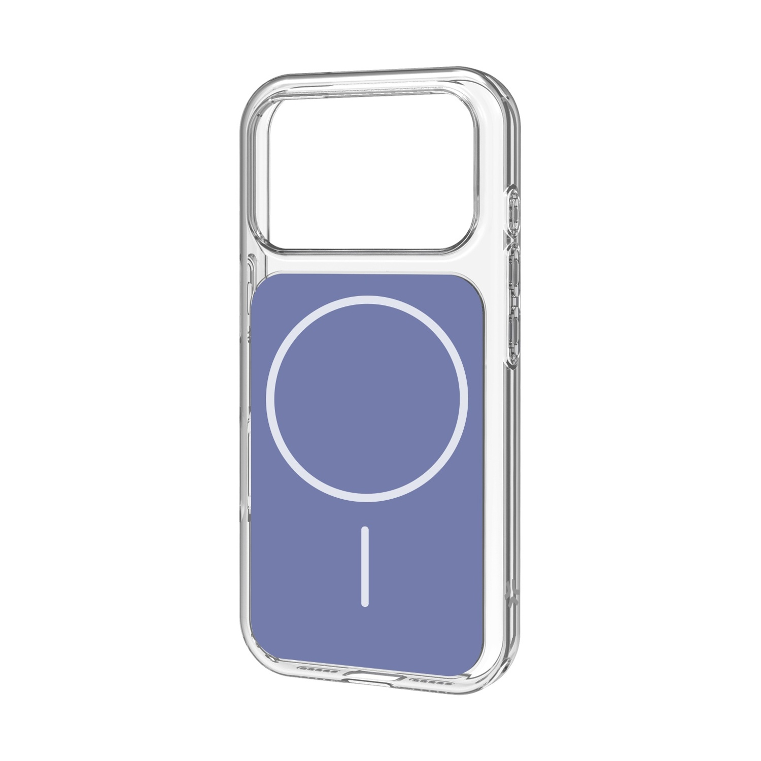Custodia trasparente per telefono con cerchio MagSafe viola e linea.