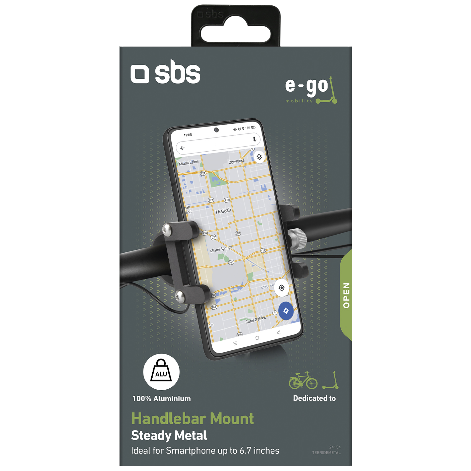 Verpakking voor SBS e-go mobiliteit aluminium stuurhouder voor smartphones.