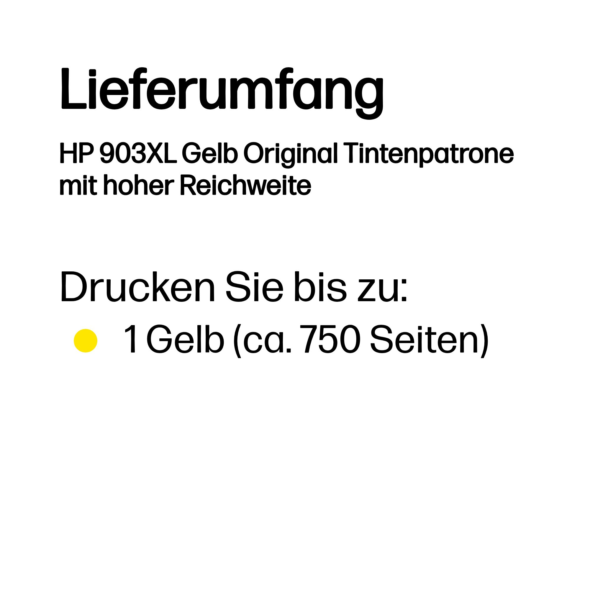 Lieferumfang: HP 903XL Gelb Tintenpatrone, ca. 750 Seiten.