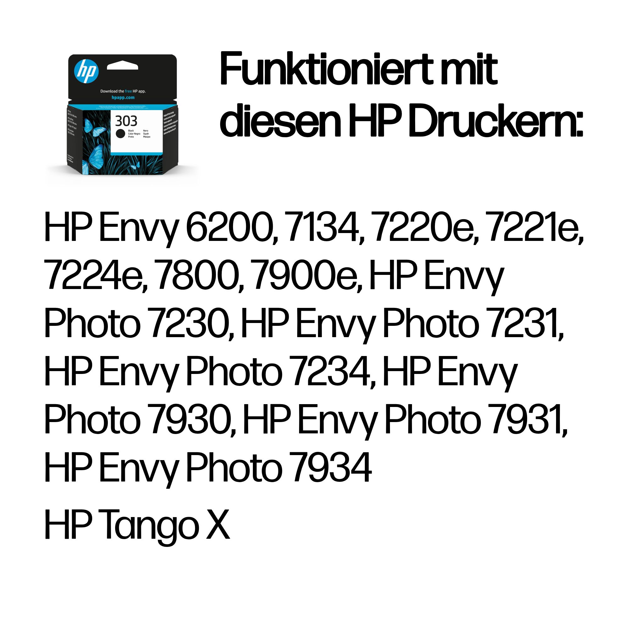 HP 303 Tintenpatrone mit Schmetterlingsdesign. Kompatibel mit HP Envy Druckern.