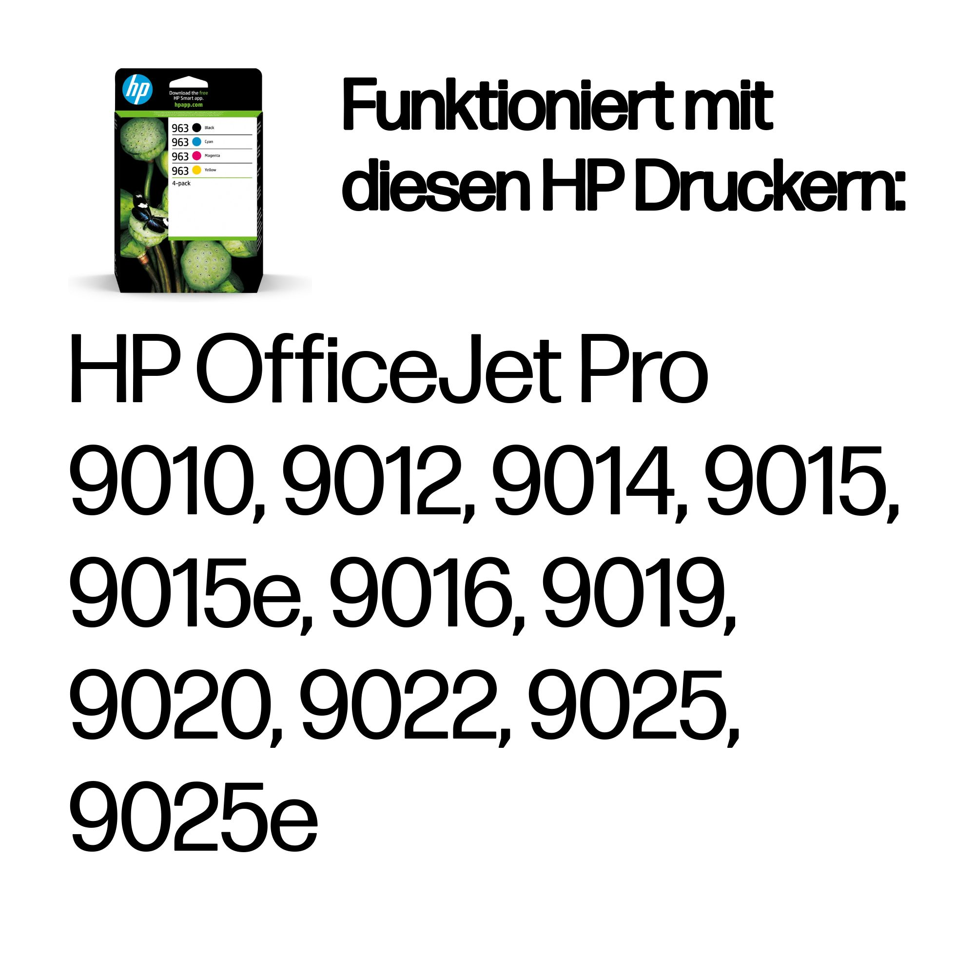 HP 963 Tintenpatronen 4er-Pack für HP OfficeJet Pro Drucker.