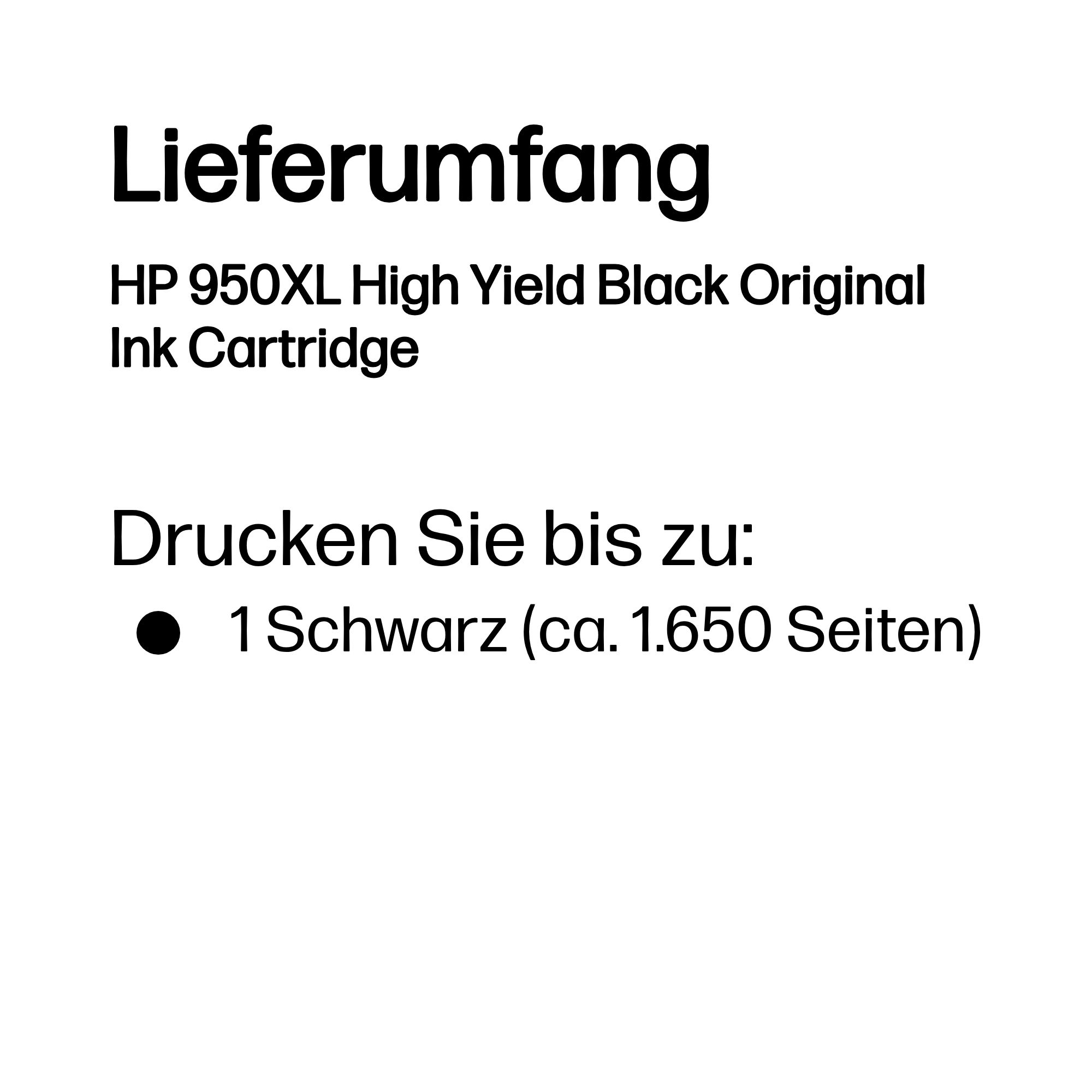 Lieferumfang: HP 950XL Schwarz Tintenpatrone. Druckt bis zu 1.650 Seiten.