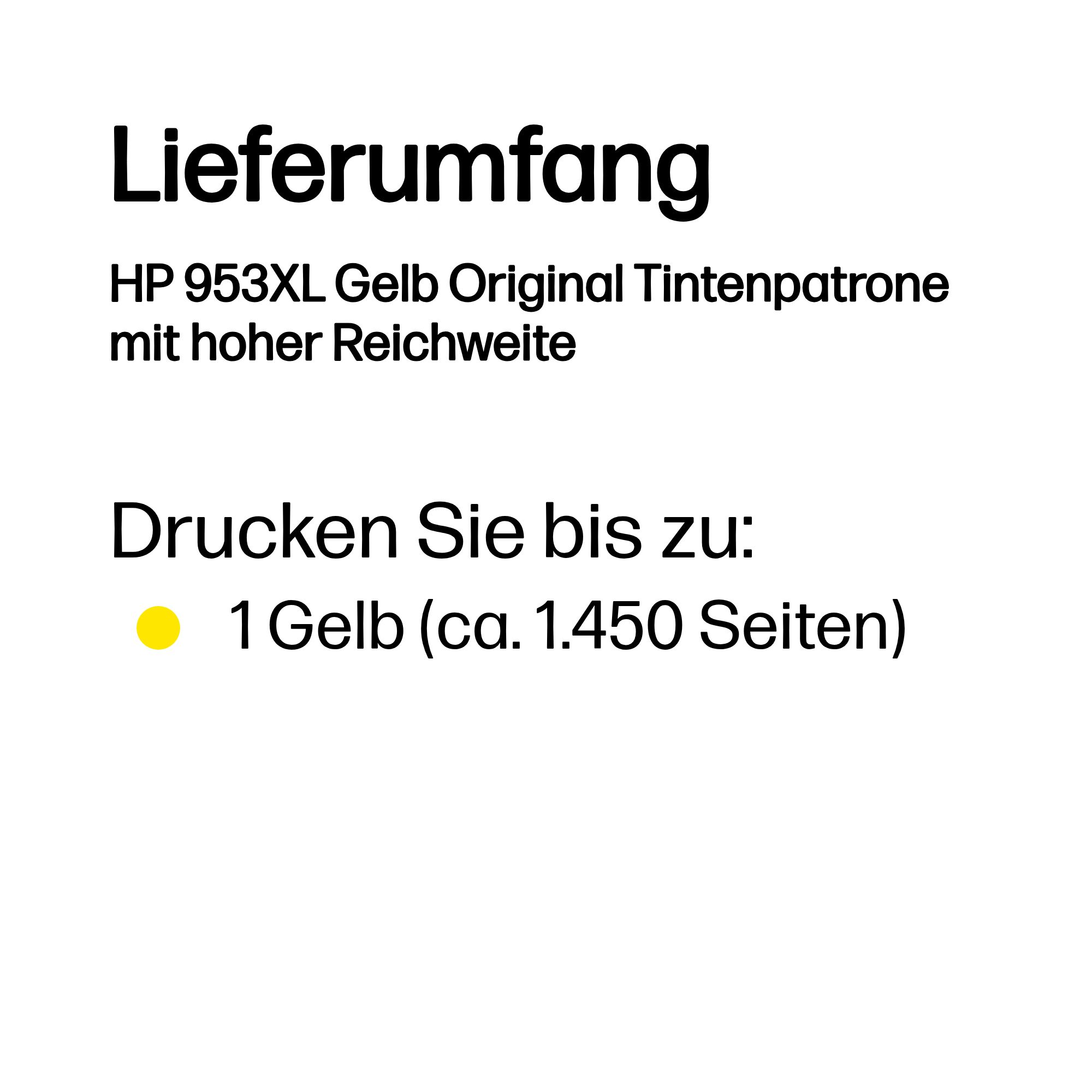 Lieferumfang: HP 953XL Gelb Tintenpatrone, druckt bis zu 1450 Seiten.