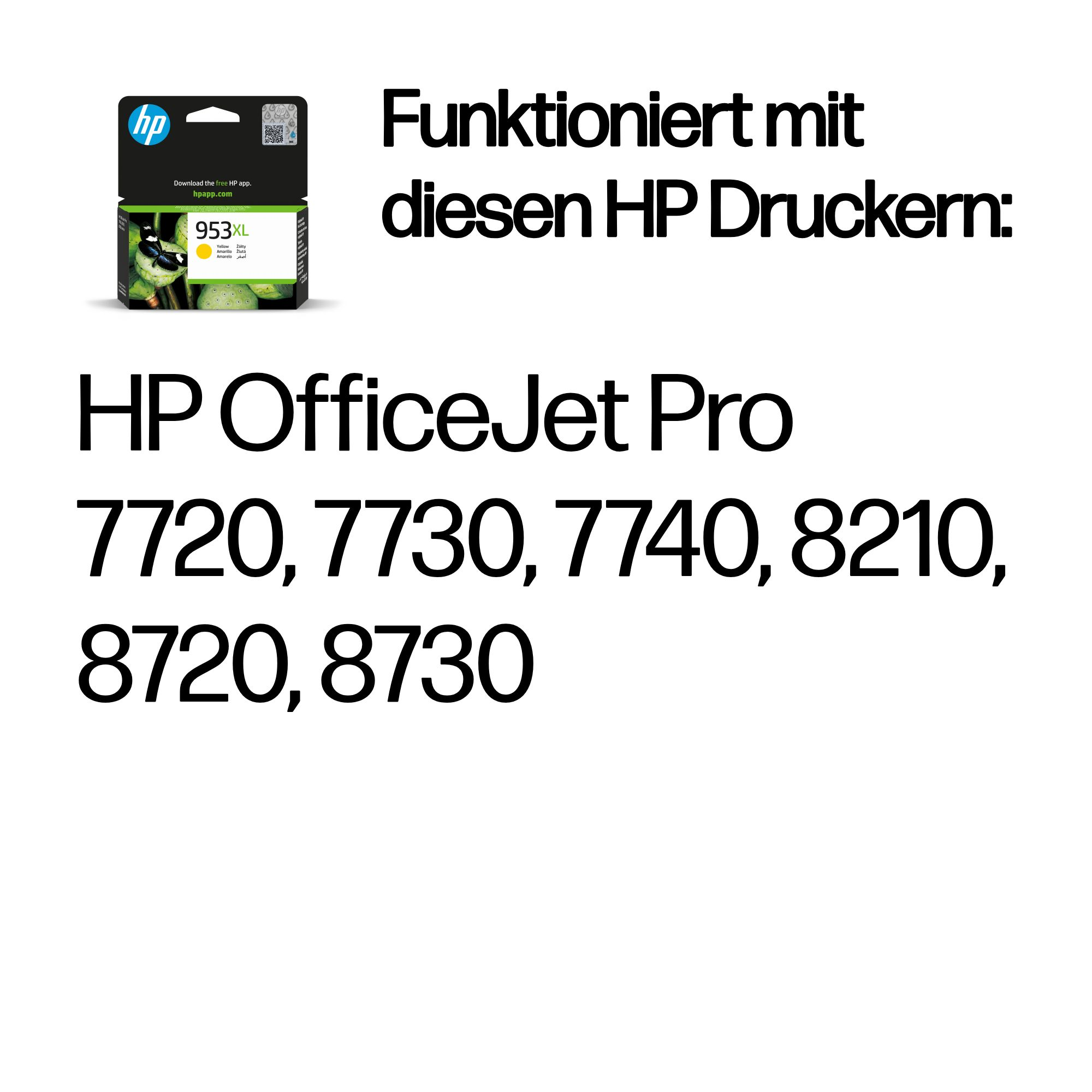 HP 953XL Tintenpatrone und kompatible Drucker: HP OfficeJet Pro 7720-8730.