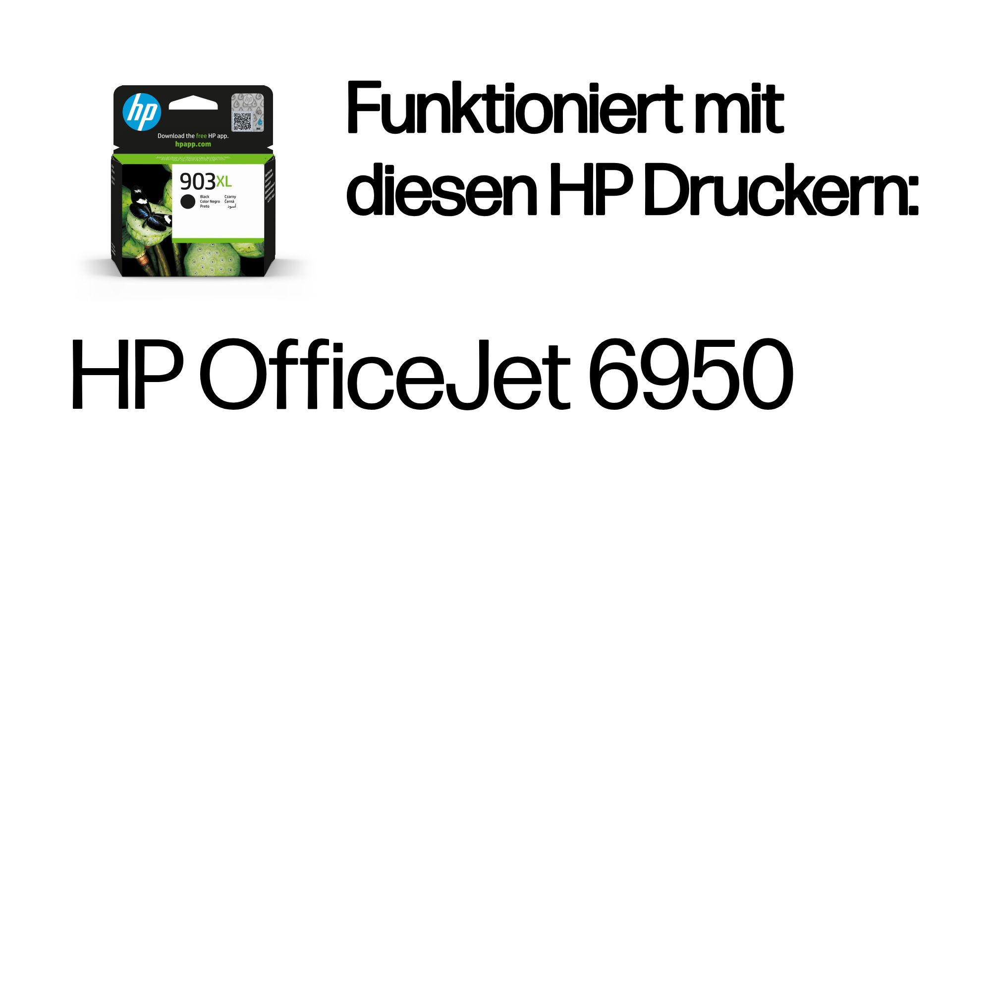 HP 903XL Tintenpatrone und HP OfficeJet 6950 Drucker.