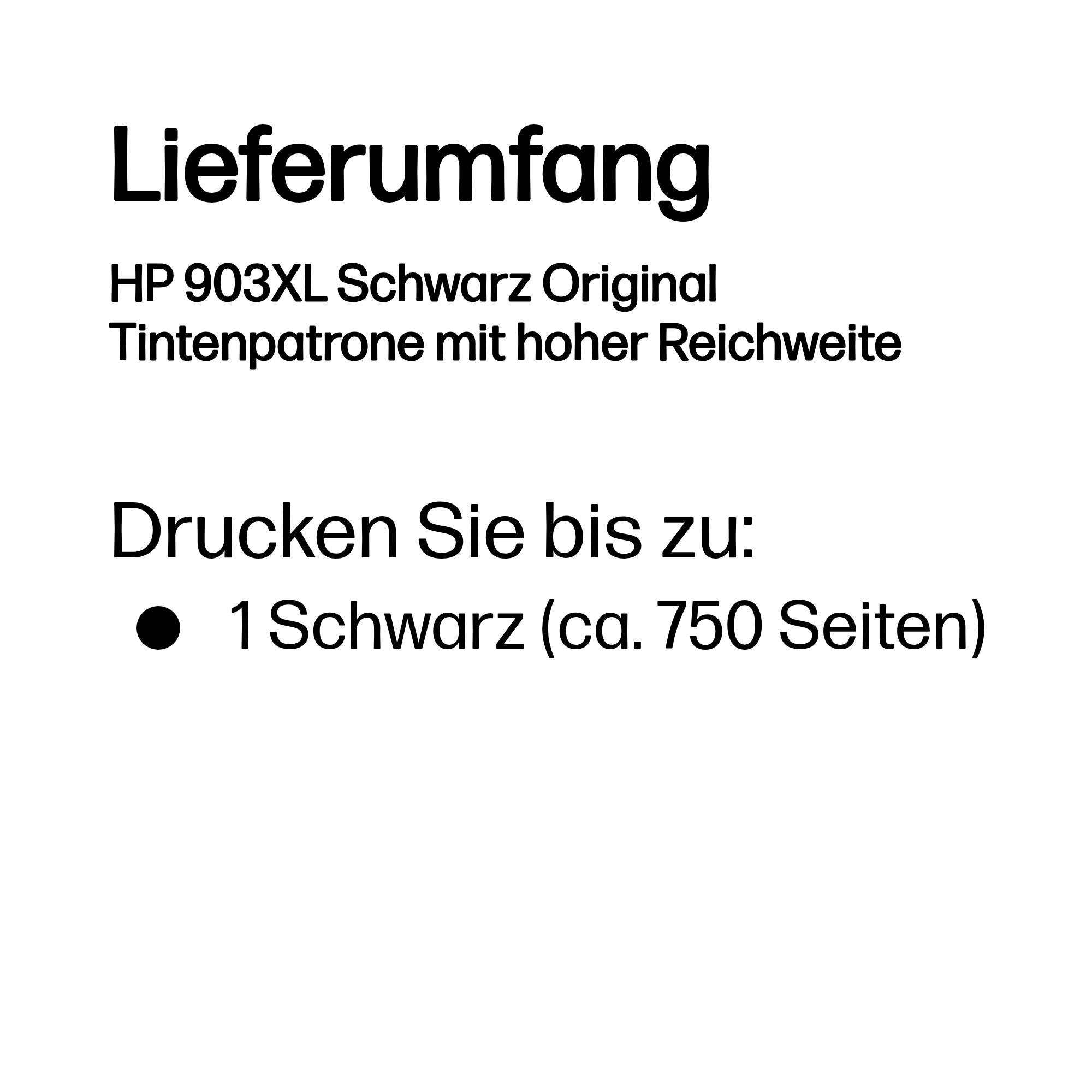 Lieferumfang: HP 903XL Schwarz Original Tintenpatrone, ca. 750 Seiten.