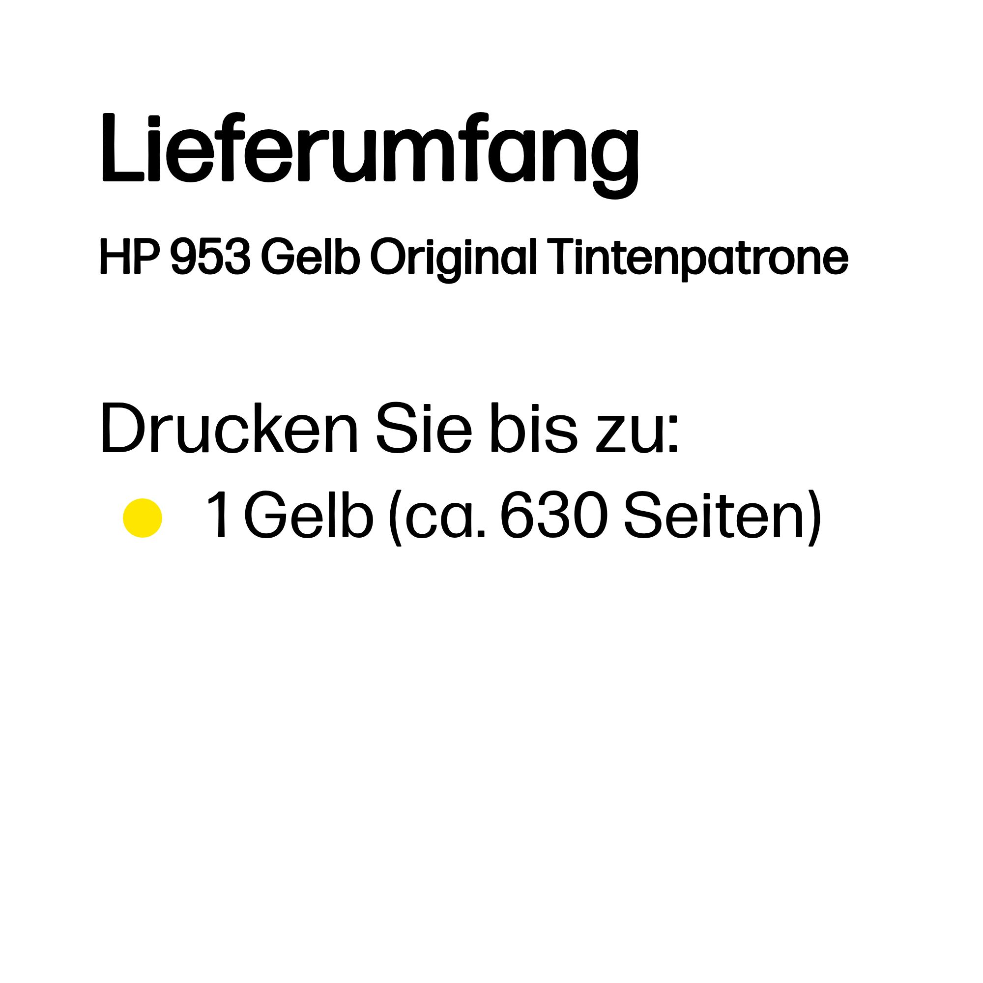 Lieferumfang: HP 953 Gelb Tintenpatrone, druckt ca. 630 Seiten.